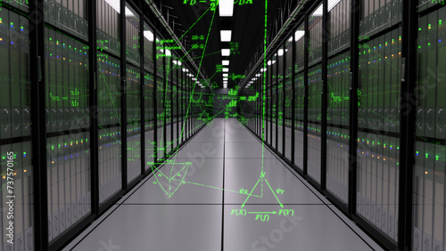 Fotografía 3d render of datacenter computers performing calculations