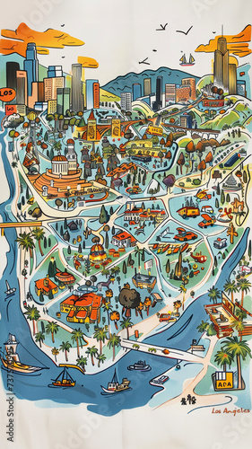 Illustration of City of Los Los Angeles travel map