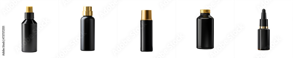brown bottles for cosmetic, 3d black mockup png, isolated on transparent background