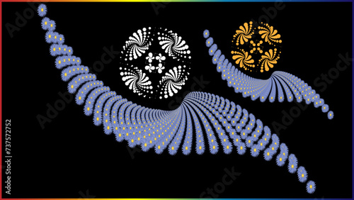 The vector dotted spiral vortex graphic is a visually interesting and complex image. The use of color, movement, and text all contribute to its overall effect.