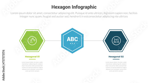 hexagon or hexagonal honeycombs shape infographics template diagram with with 2 point step creative design for slide presentation