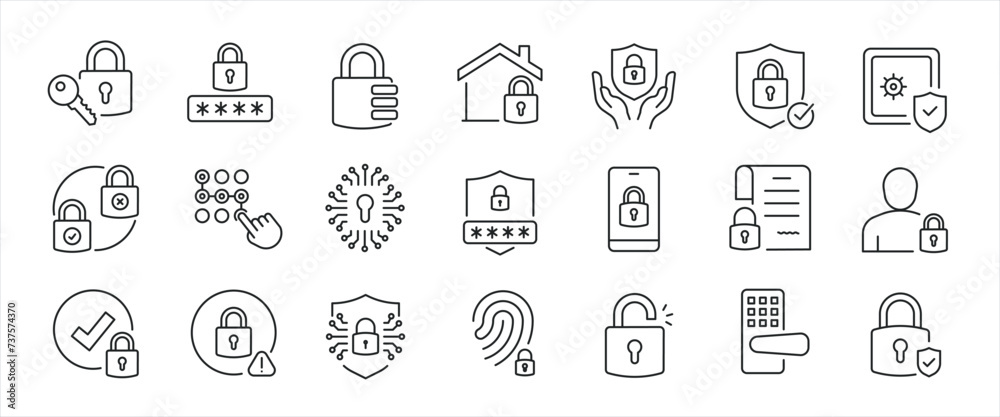 Security simple minimal thin line icons. Related protection, secure, padlock, safe. Editable stroke. Vector illustration.
 - obrazy, fototapety, plakaty 