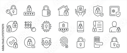 Security simple minimal thin line icons. Related protection, secure, padlock, safe. Editable stroke. Vector illustration. 