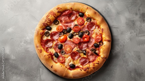 pizza stuffed with tomato, salami and olives generative ai