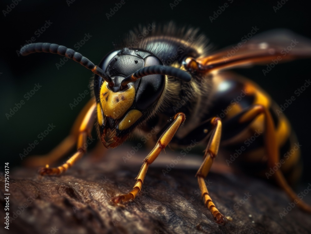 Close-Up of a Wasp with Detailed Textures and Vivid Colors Close-Up of a Wasp with Detailed Textures and Vivid Colors