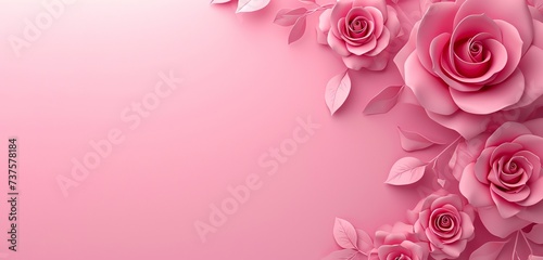 Flower rose background. Floral frame with pink roses, copyspace