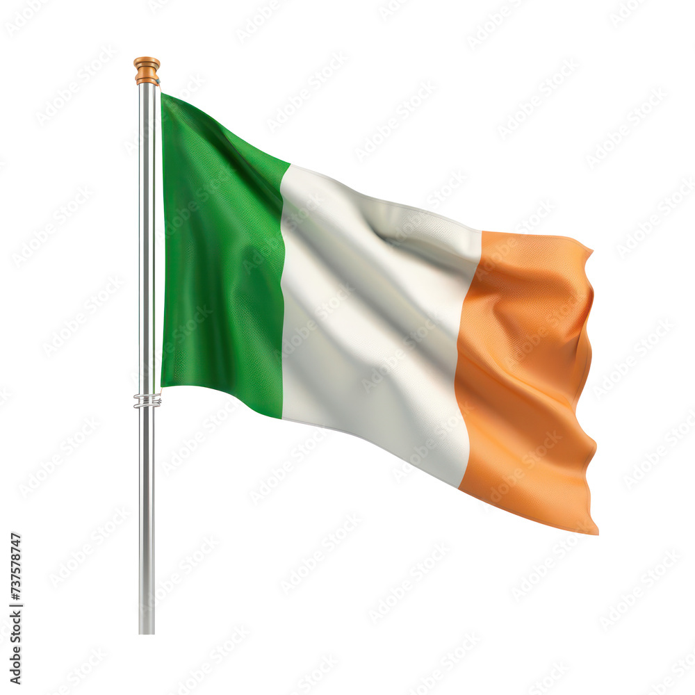 Irish national flag fluttering in the wind. St. Patrick's day concept, cut out - stock png. Irish national flag fluttering in the wind. St. Patrick's day concept, cut out - stock png.