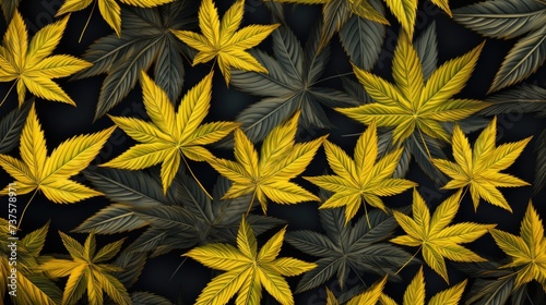 Background with Yellow marijuana leaves