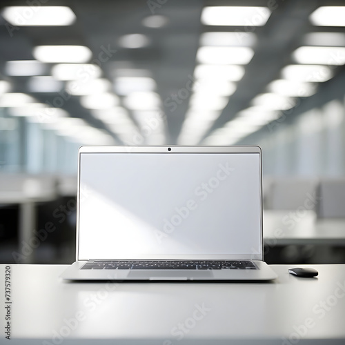 laptop with white background, mocap, on the background of light stylish office, minimalism