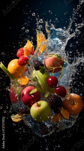 Assorted Fruit Falling Into Water