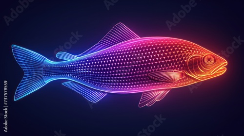 a fish with neon lights on it's body and a black background with blue and red lines on it. photo