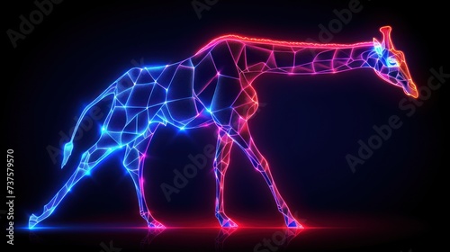 a giraffe made up of neon lights on a black background with a black background and a red and blue background. © Shanti