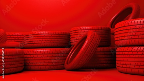 Cherry Red background with car tires