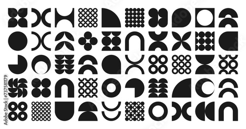 Brutalist geometric shapes  symbols. Simple primitive elements and forms  icons. Retro design  trendy contemporary minimalist style  y2k. Vector illustration.