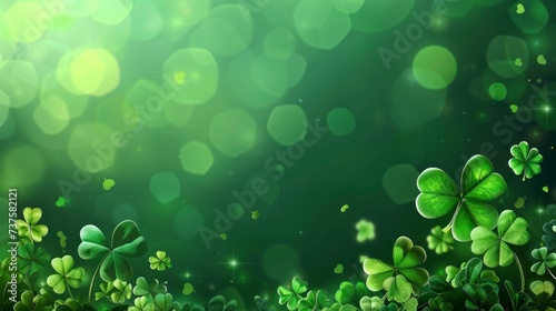 4-leaf clovers celebrating St. Patrick’s Day with copy space in green in high resolution and high sharpness