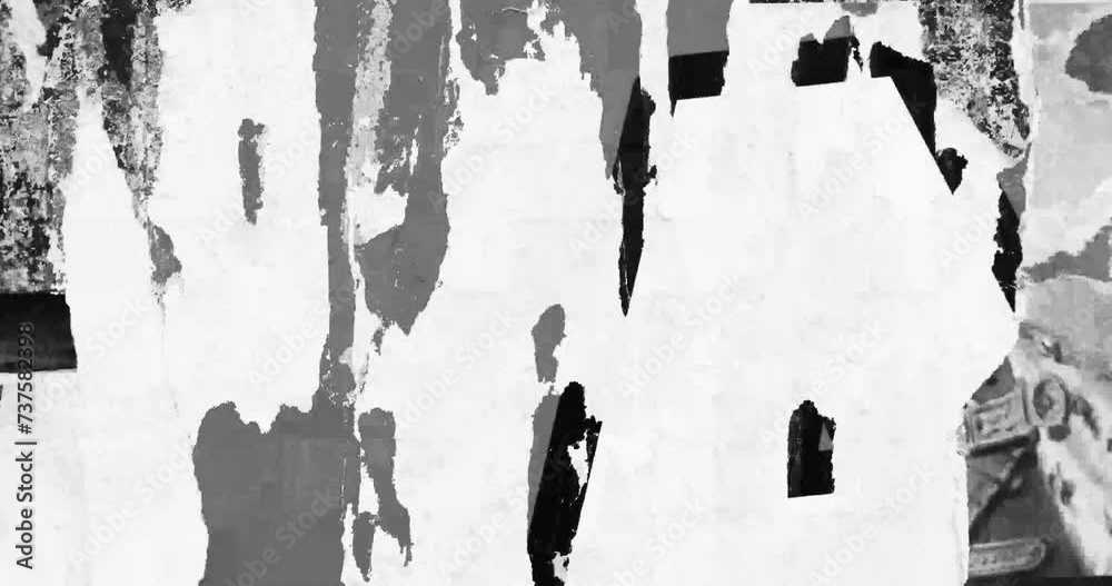 Old posters ripped torn crumpled paper abstract grunge texture wall backdrop placard surface, Seamless loop collage urban street posters slideshow background