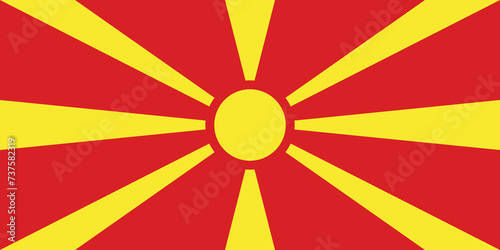 The official current flag of Republic of North Macedonia. State flag of Macedonia. Illustration. photo