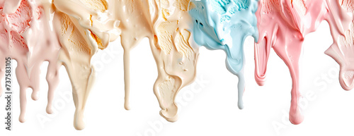 Different colors of ice creams dripping over isolated transparent background
