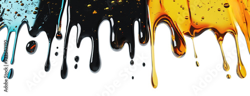 Mix of different types of fuels dripping over white transparent background photo