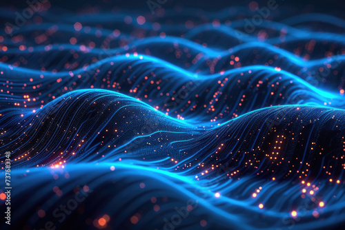 Abstract technology background, neon circuit, blue neon, The Rhythm of Digital Universe, cyber security, blockchain, artificial intelligence, and the profound depths of the virtual cosmos