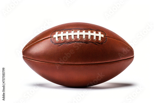 Classic Brown Leather American Football Ball Isolated on White Background with Shadows