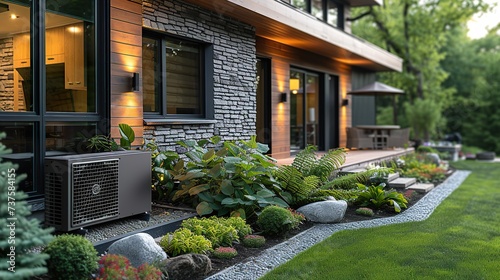 Heat pump installed in a single-family house. Generative A