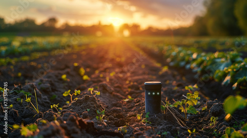 Soil moisture sensors actively measure water content in a precision agriculture setting, enhancing irrigation efficiency.. photo