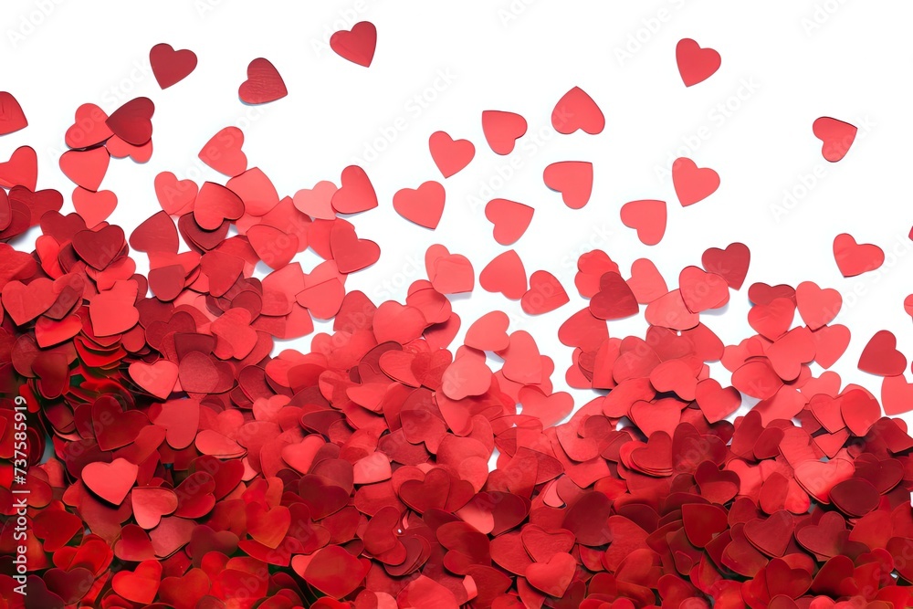 sparse red hearts confettis on a white surface 