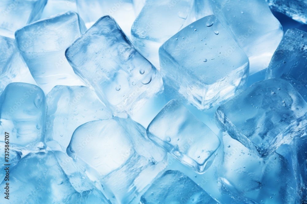 Crystal Clear Ice Cubes in Cold Blue Tones