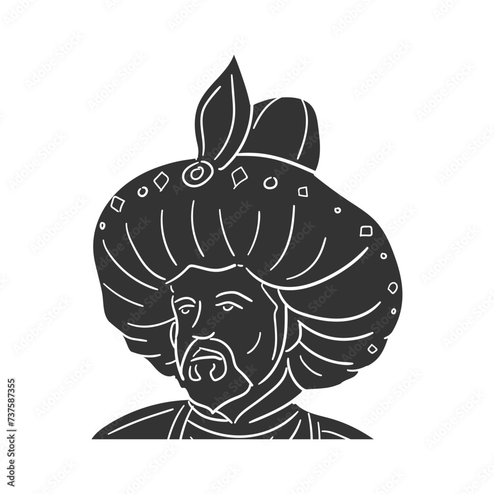 Sultan Icon Silhouette Illustration. Arabic People Vector Graphic Pictogram Symbol Clip Art. Doodle Sketch Black Sign.