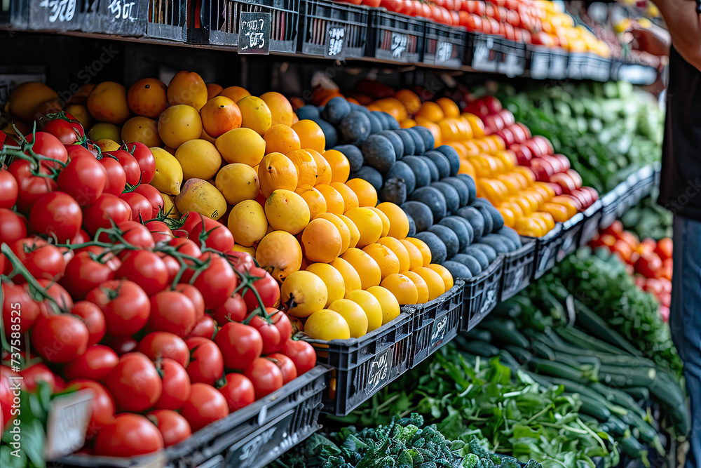 Mercado de cercanía con frutas y verduras ecológicas de proximidad, productos locales