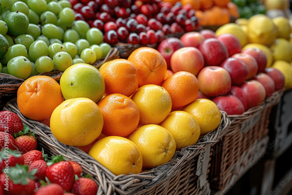 Mercado de cercanía con frutas y verduras ecológicas de proximidad, productos locales