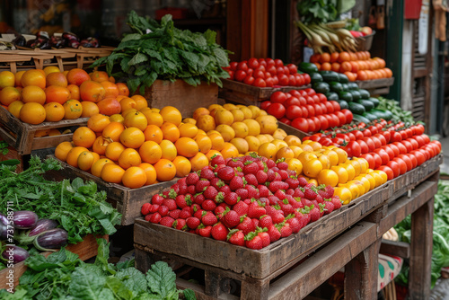 Mercado de cercanía con frutas y verduras ecológicas de proximidad, productos locales