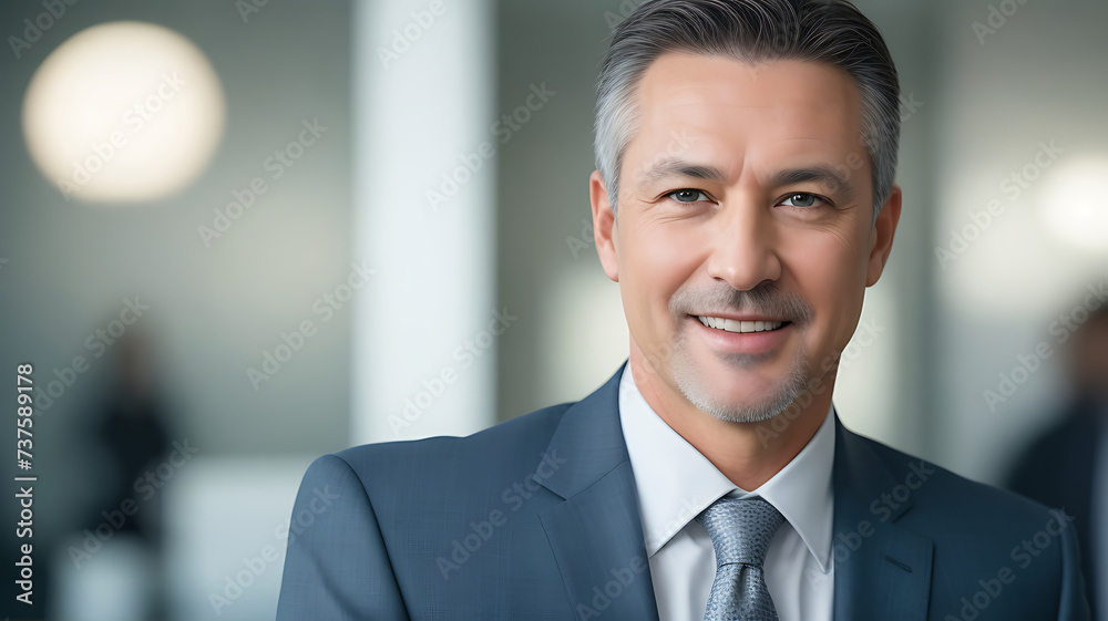 Confident businessman in suit, smiling in corporate office. Professional manager exudes success, looking handsome. Vertical portrait of a successful executive worker. Confident businessman in suit, smiling in corporate office. Professional manager exudes success, looking handsome. Vertical portrait of a successful executive worker.