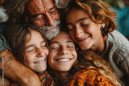  familia multigeneracional abrazándose, resaltando la conexión y el amor photo