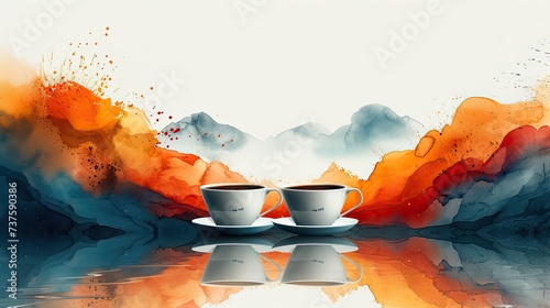 one-layer flat design, the design should be bright and professional, conveying an organic and high-end brand image. Include abstract coffee-related imagery and the brand logo with a concise descriptio photo