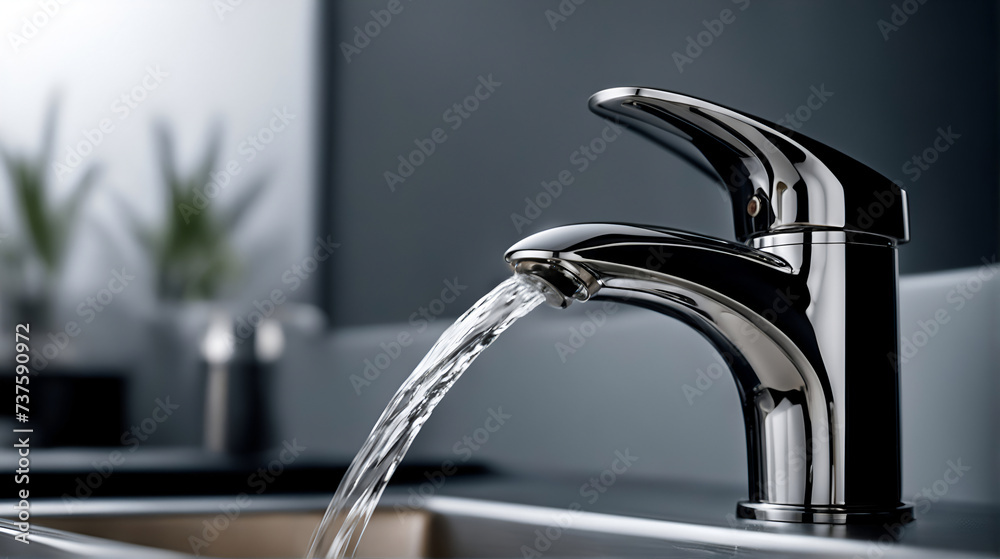 Water flowing from a faucet - Generative AI Water flowing from a faucet - Generative AI