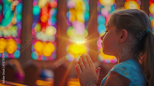 young child praying at church