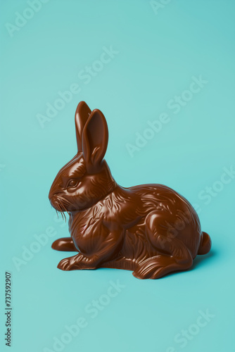 Chocolate Easter bunny on blue background