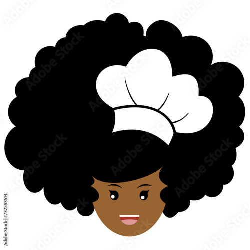 Little chef brown black girl with afro hair and crown vector illustration