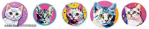 colorful cat stickers collection  png design  isolated on transparent background