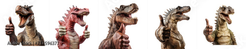 Collection, dinosaur show thumbs-up and okay sign, on transparent background