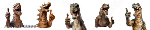 Collection, dinosaur show thumbs-up and okay sign, on transparent background © Arted