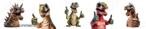 Collection  dinosaur show thumbs-up and okay sign  on transparent background