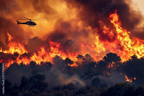 forest fire, helicopter.
