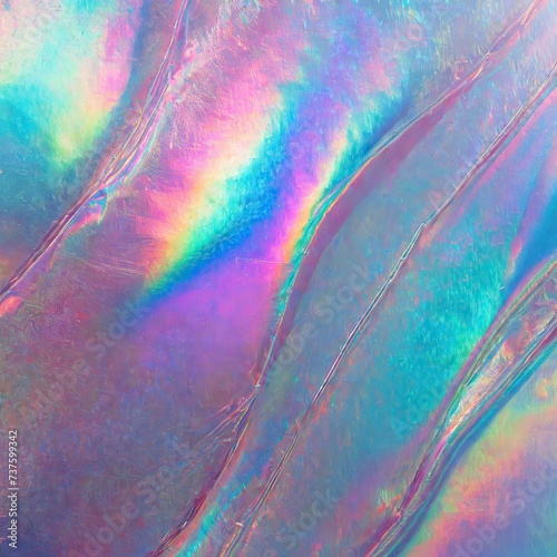 Iridescent foil texture Holographic background overlay; glittering macro of liquid metal