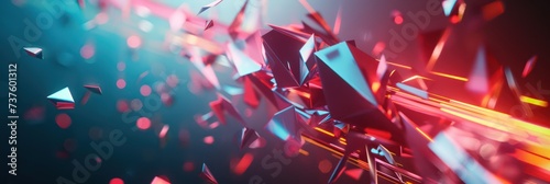 Futuristic abstract crystal explosion with dynamic light shards. Background for technological processes, science, presentations, education, etc