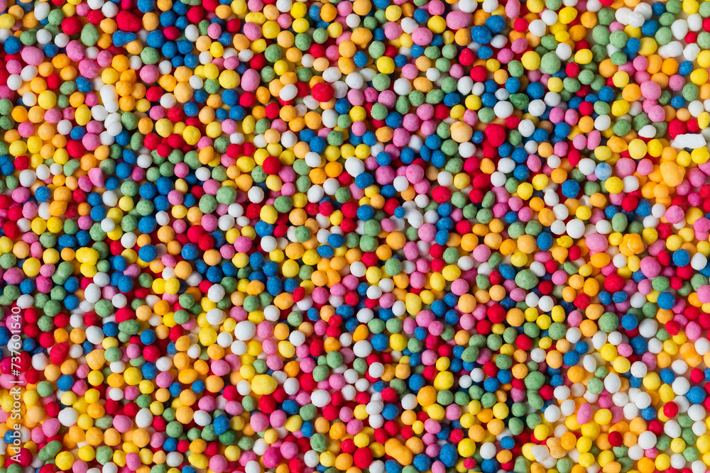 Candy sprinkles, top view, flat lay