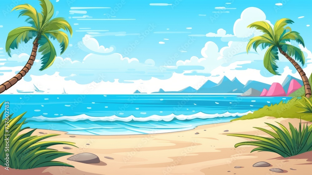 cartoon illustration Sea beach landscape.