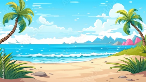 cartoon illustration Sea beach landscape.